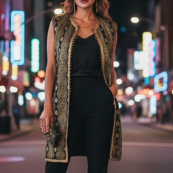 Vintage Tops - VTG 60s Bespoke Tailored Metallic Gold Maharaja Cocktail Party Vest Womens M